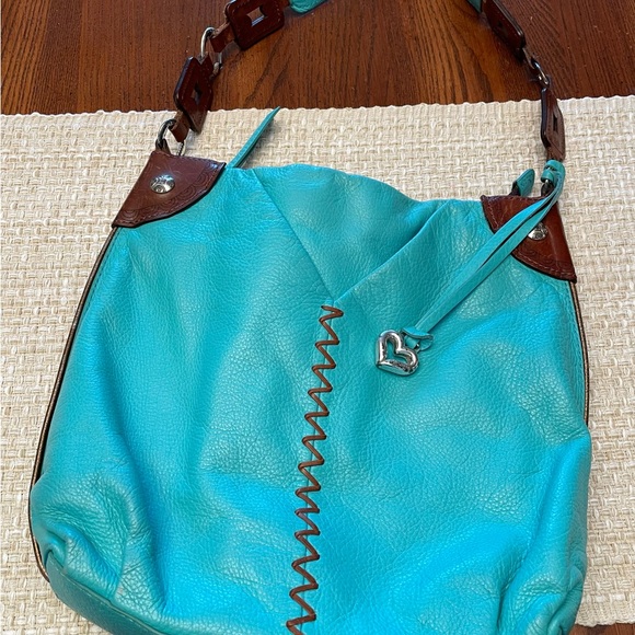 Vintage Turquoise Leather Brighton Hobo Bag With Heart Charm - Picture 2 of 6